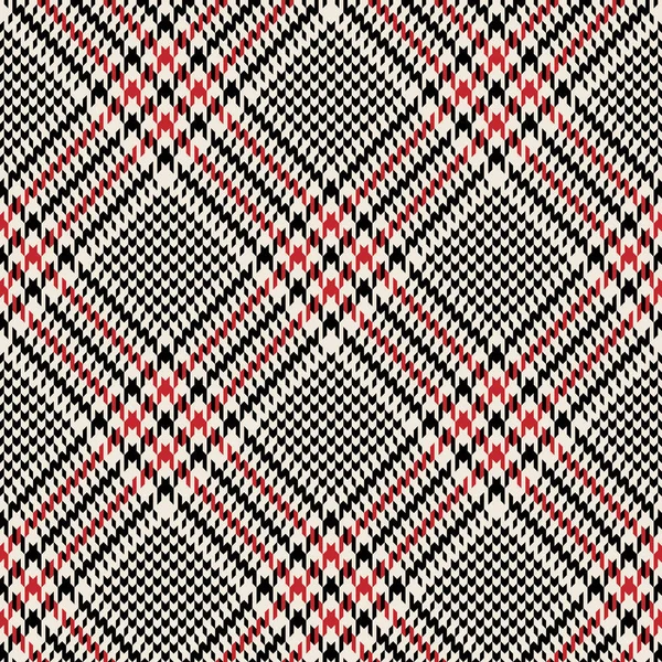 Glen Plaid Pattern Vector Black Red White Seamless Diaognal Tweed — Stock Vector