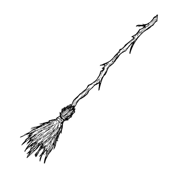 女巫扫帚 矢量卡通画 白色上孤立的物体 手绘风格 — 图库矢量图片