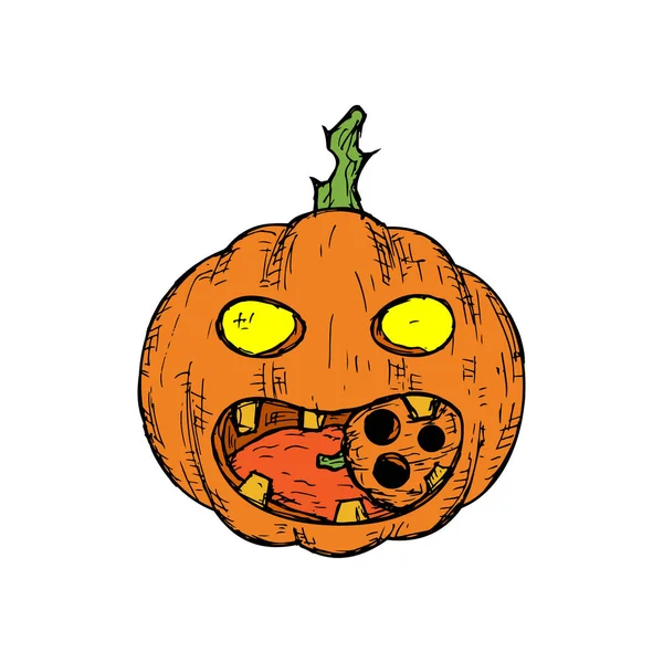 Calabaza Halloween Devora Una Pequeña Calabaza Jack Lantern Objeto Aislado — Vector de stock