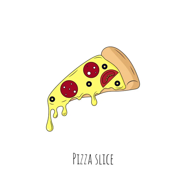 Pizza Slice Isolated Object White Vector Cartoon Illustration Flat Design — Stock Vector