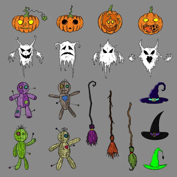 Set de ilustraciones de Halloween. Vector. Objetos aislados. Dibujado a mano . — Archivo Imágenes Vectoriales