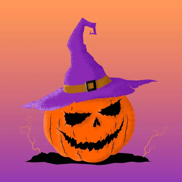 Feliz Halloween Banner Póster Vector Calabaza Con Sombrero Bruja — Vector de stock