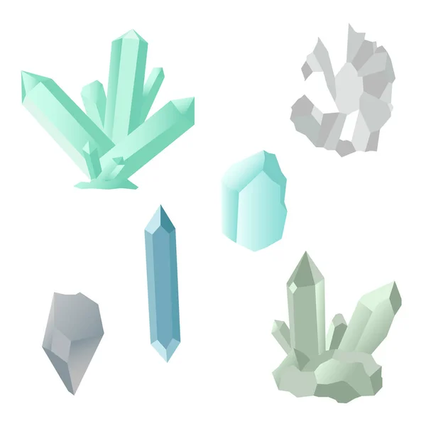 Set Cristalli Gemme Colorate Illustrazioni Vettoriali Oggetti Isolati Sfondo Bianco — Vettoriale Stock