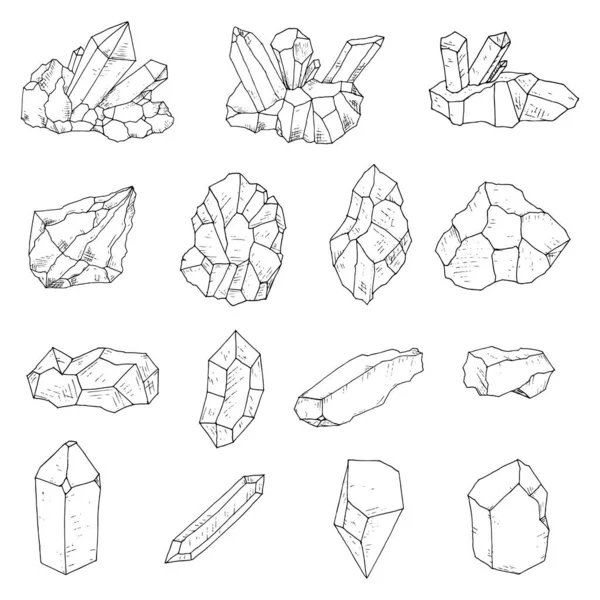 Set van kristallen, mineralen en edelstenen. Vector cartoon illustraties. — Stockvector