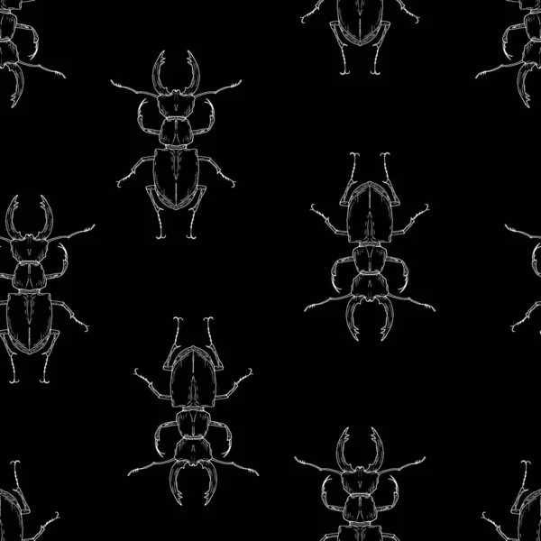 鹿の甲虫のシームレスなパターン。ベクトル背景。手描き式. — ストックベクタ