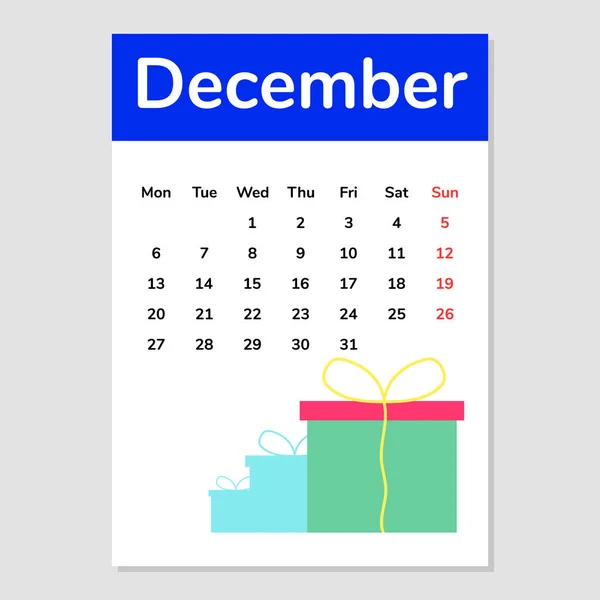 December 2021 Calendar Sheet Gift Illustration Vector — Stock Photo, Image