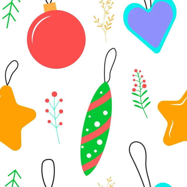 Бесшовный Узор Рождественских Украшений Векторный Карикатурный Фон Плоский Дизайн — стоковый вектор