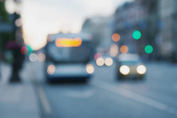 Blurred city lights. Defocused evening light in city background. Bokeh.