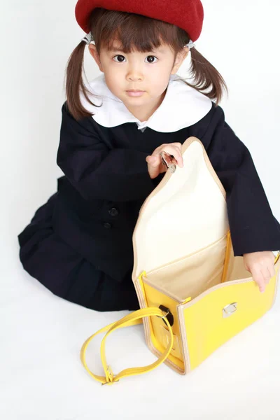 Japanisches Mädchen Kindergartenuniform Jahre Alt Hoher Winkel Weißer Rücken — Stockfoto