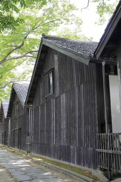 山形県酒田市で三協倉庫とケヤキの木 — ストック写真