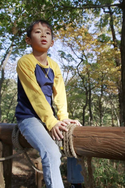 Японский Мальчик Играет Открытой Полосе Препятствий Третий Класс Начальной Школы — стоковое фото