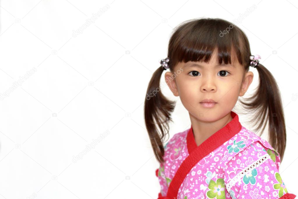 Japanese girl in Yukata, Japanese traditional night clothes (3 years old) (white back)
