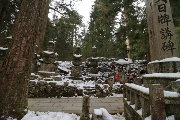 Храм Окуноин в Койя, Вакаяма, Япония (снежная сцена ) — стоковое фото