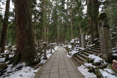 Koya, Wakayama, Japonya (kar sahne tapınakta Okunoin)