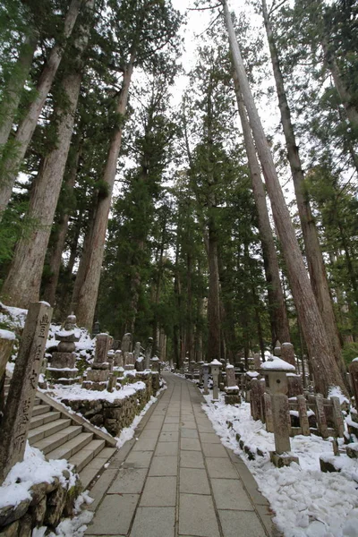 Okunoin templet i Koya, Wakayama, Japan (snömotiv) — Stockfoto