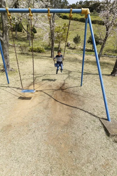 Giapponese ragazzo su il swing (quarta elementare scuola elementare ) — Foto Stock