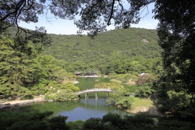 güney gölü, Ritsurin bahçesinde Hirai tepeden görünümü, Takamatsu, Kagawa, Japonya