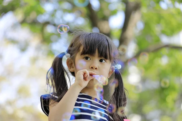 Japanese Girl Playing Bubble Green Years Old — Stock Photo, Image
