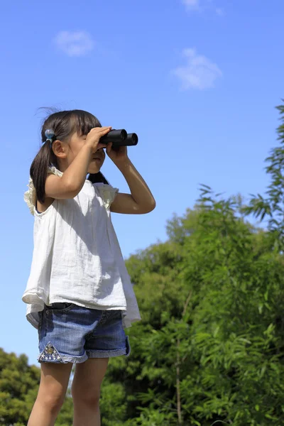 Niña Japonesa Con Cristal Ópera Bajo Cielo Azul Años — Foto de Stock