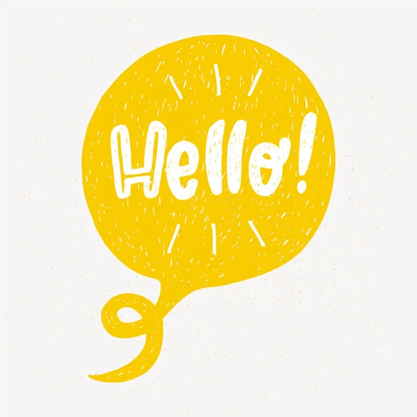 Hello Hand Lettering Fun Doodle Style Typographic Headline Yellow Speech — Stock Vector