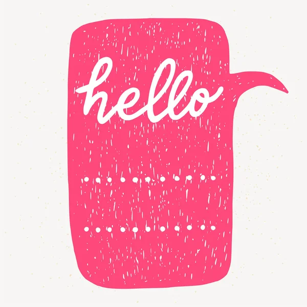 Hello Hand Lettering Fun Doodle Style Typographic Headline Pink Speech — Stock Vector
