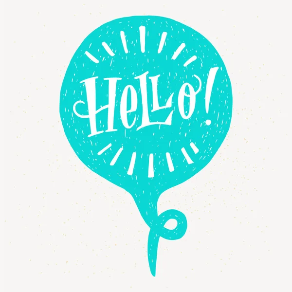 Hello Hand Lettering Fun Doodle Style Typographic Headline Blue Speech — Stock Vector