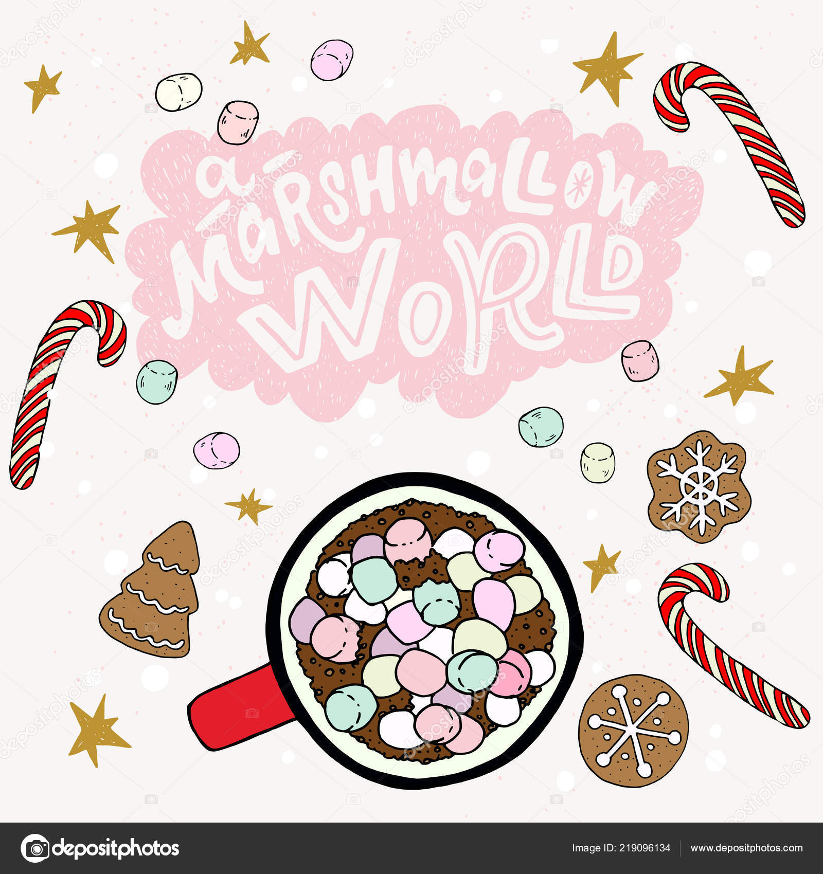 Marshmallow Word Unique Hand Lettering Quote Cute Illustration Cup Hot Stock Illustration by