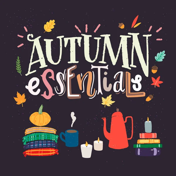 Essentials Autunno Scrittura Disegnata Mano Unica Clipart Citazione Accogliente Stimolante — Vettoriale Stock