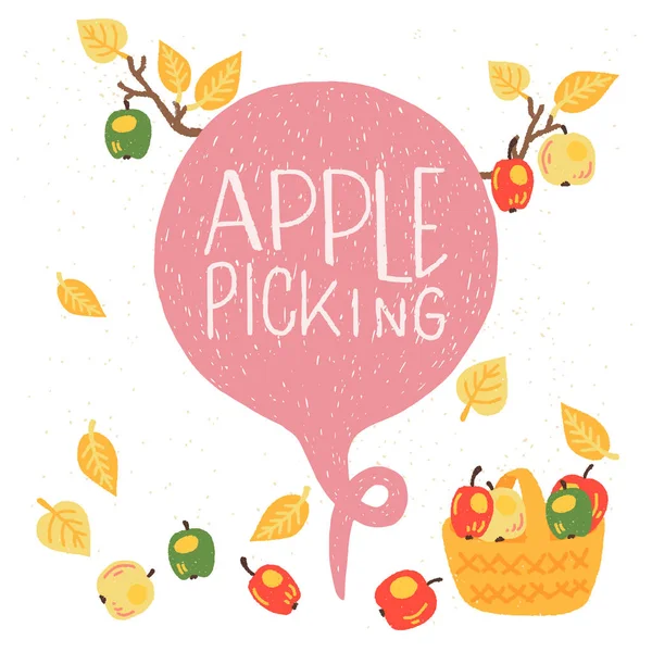 Apfelpflücken Einzigartiger Handgezeichneter Schriftzug Gemütliche Und Inspirierende Zitat Herbstliches Plakatdesign — Stockvektor