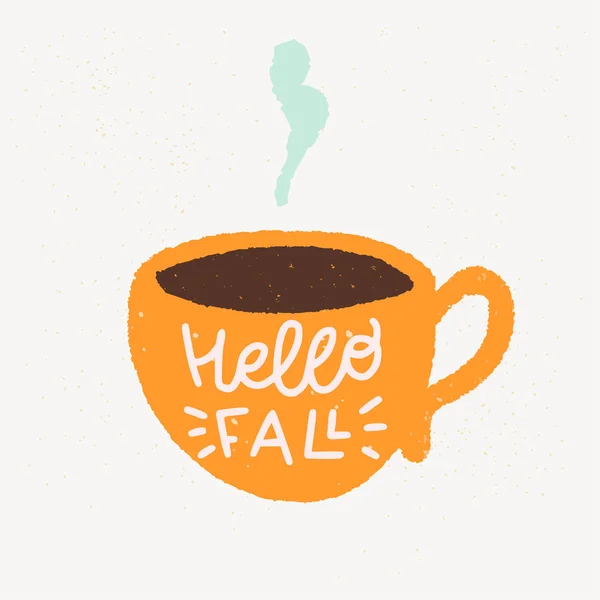 Симпатичная Уютная Чашка Горячего Напитка Ручной Повязкой Hello Fall Ней — стоковый вектор