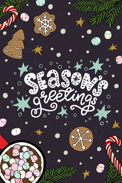 Season Greetings Unieke Hand Belettering Offerte Leuke Kerstkaart Met Hand — Stockvector