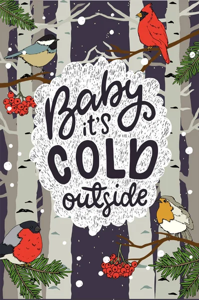 Baby Seine Kalte Außenhandschrift Handgezeichnete Illustration Der Winterszene Mit Niedlichen — Stockvektor