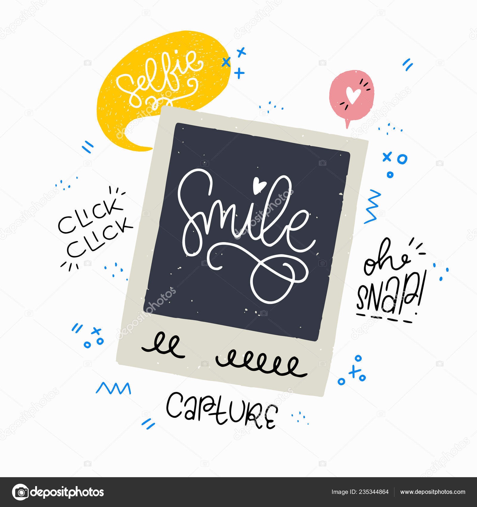 Cartoon Style Vector Illustration Old School Instant Photo Frame Smile