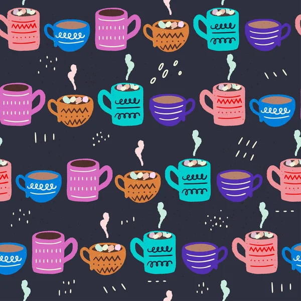 Lindo Patrón Sin Costura Hecho Tazas Dibujadas Mano Tazas Café — Archivo Imágenes Vectoriales