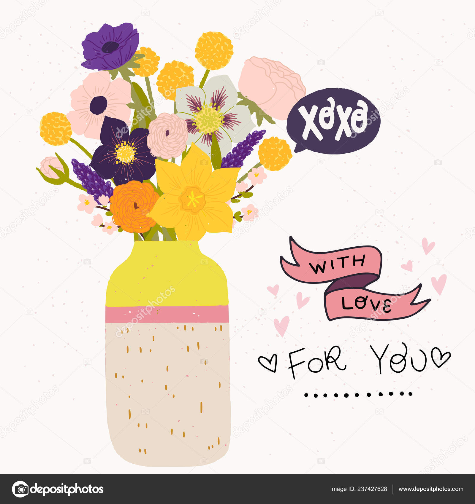 Illustration Vecteur Style Plat Vase Céramique Avec Bouquet