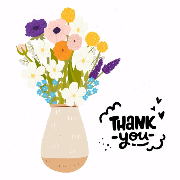 Illustration Vectorielle Style Plat Vase Céramique Avec Bouquet Fleurs Printemps — Image vectorielle