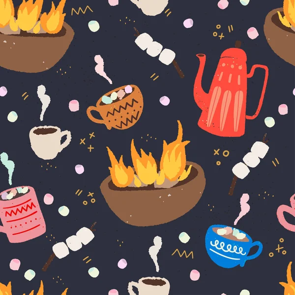 Nyaman Dan Menyenangkan Luar Ruangan Waktu Tangan Ditarik Vektor Pola Stok Ilustrasi Bebas Royalti