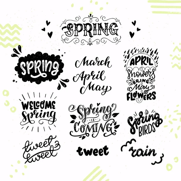 Zestaw Wiosna Inspirujące Strony Napis Tekstów Zwrotów Powitanie Czeka Marca — Wektor stockowy