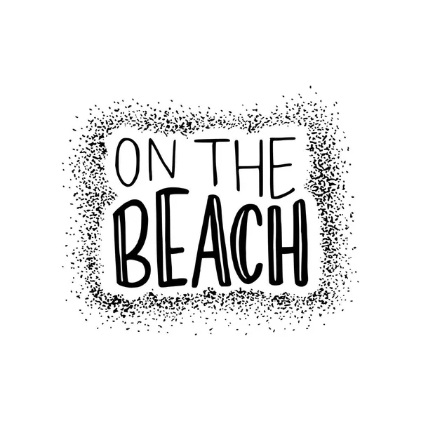 Beach Lettering Text Black Typographic Letters White Background Frame Sand — Stock Vector
