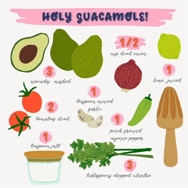 El çizilmiş guacamole malzemeler — Stok Vektör