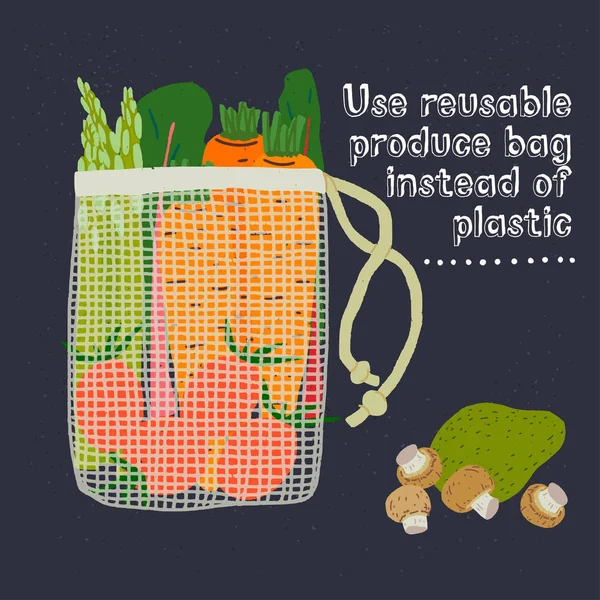 Bolsa de produtos desenhada à mão com legumes —  Vetores de Stock
