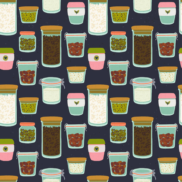 Glass jars seamless pattern