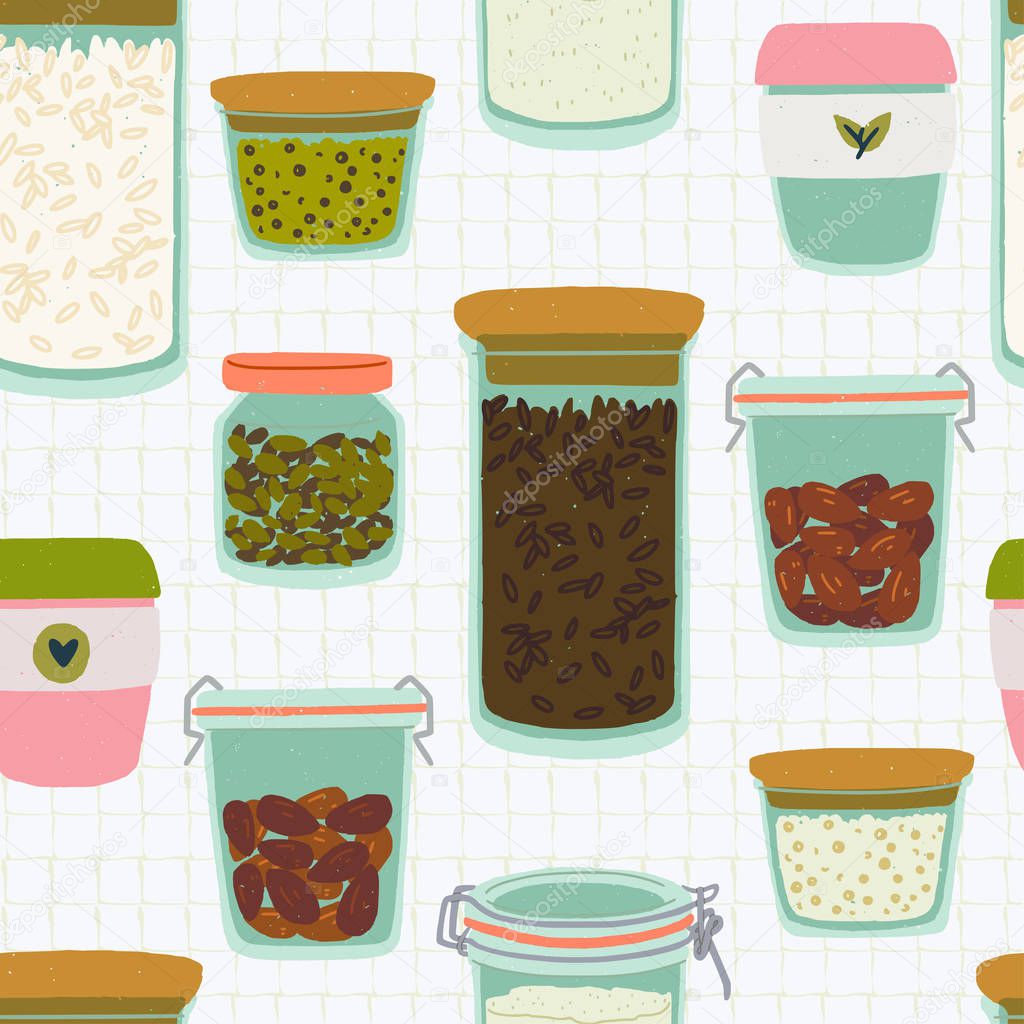 Glass jars seamless pattern