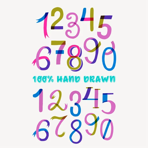 Jeu de numéros dessinés à la main de 0 à 9 — Image vectorielle