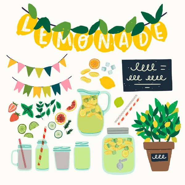 Zestaw lemoniada party clip art — Wektor stockowy