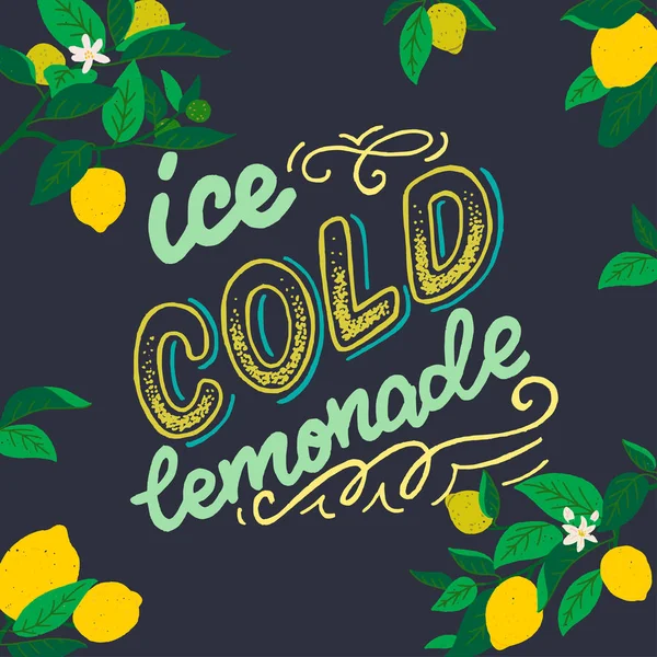 Ice Cold Lemonade inscripción de letras de mano — Vector de stock