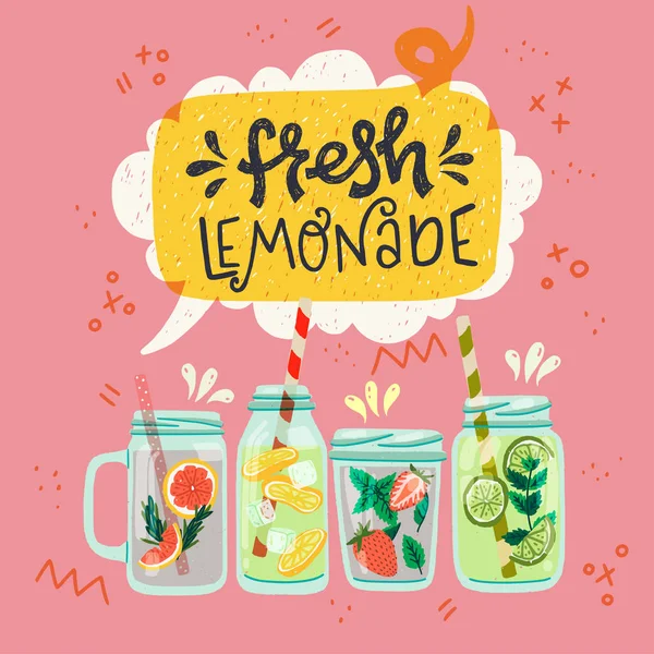 Set of lemonades in jars — Stock Vector