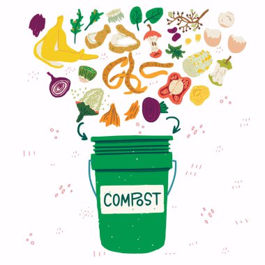 Compost bin with food scraps illustration clipart