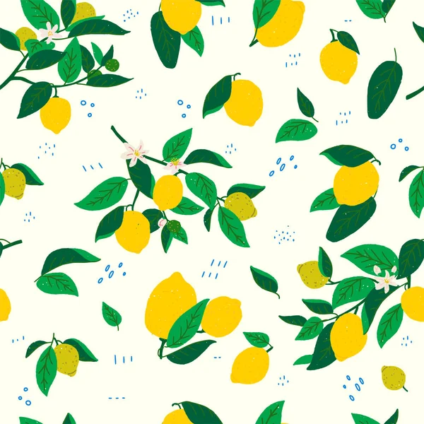 Ramas de limón y hojas patrón sin costura — Vector de stock