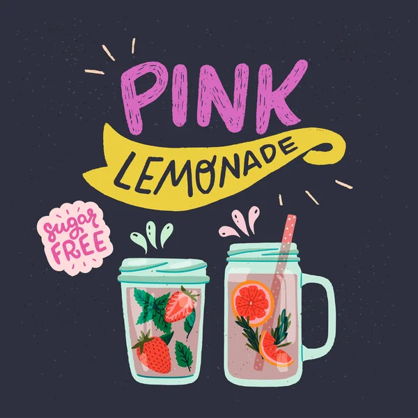 Pink Lemonade inscription and hand drawn jars — Stock Vector